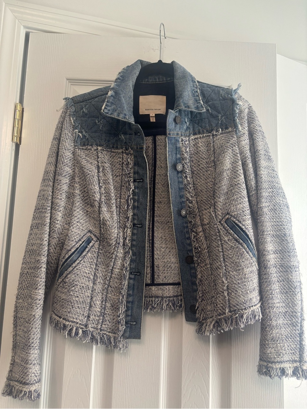 Rebecca Taylor blue/Gray Tweed Jacket with Denim Trim